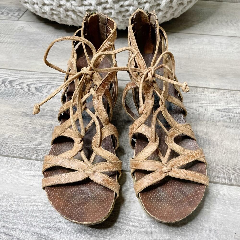 OTBT Nomadic Leather Lace Up Gladiator Open Toe Wedge Sandals Hickory Size 6.5 - Picture 3 of 6